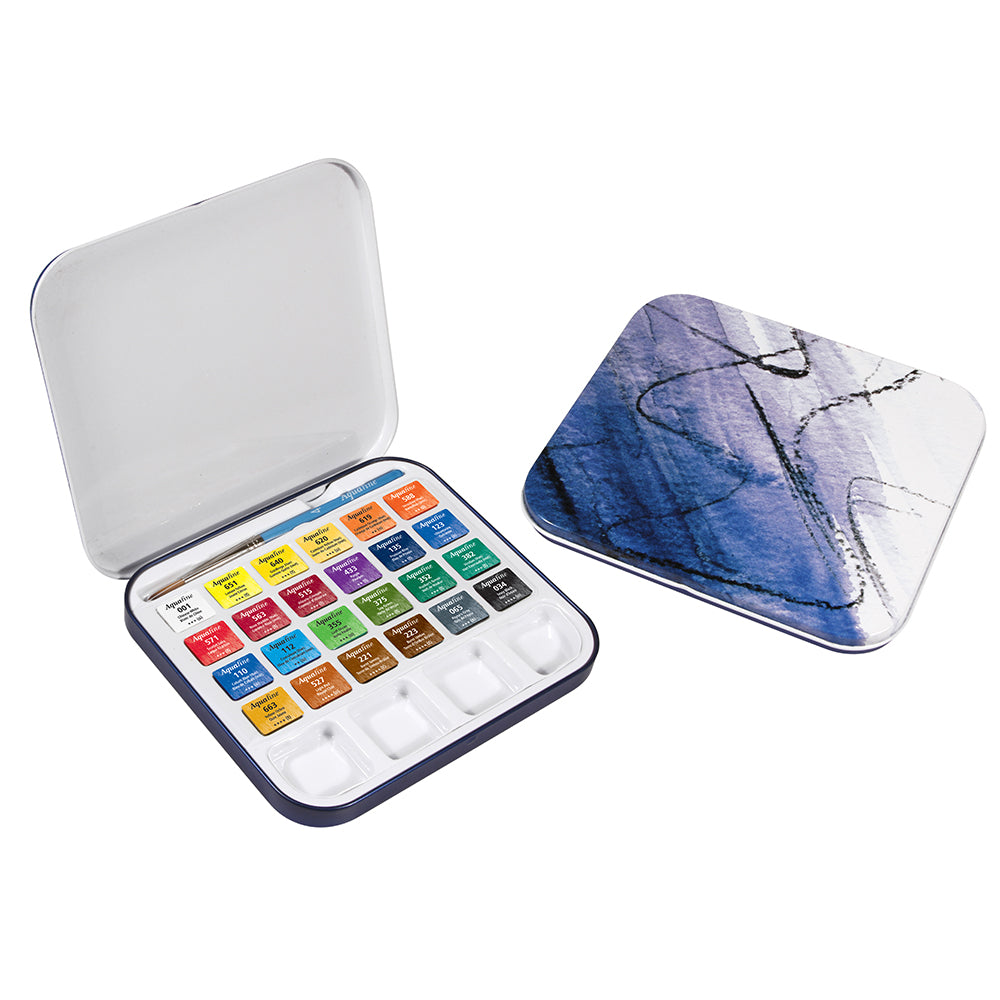 Aquafine Travel Watercolour Set, 24 Pan with Brush