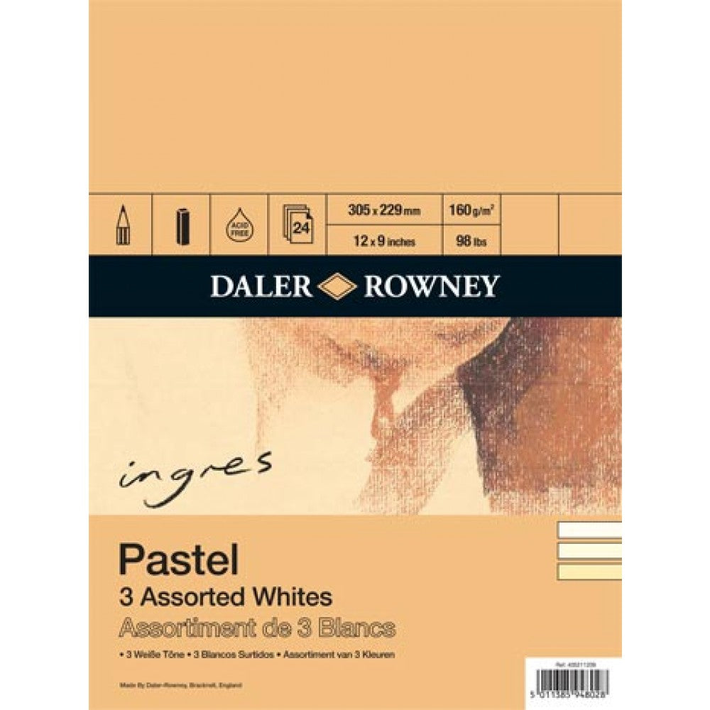 Daler Rowney Spiral Bound Ingres Pastel Paper Assorted Whites 160gsm, 24 sheets, 12" x 9"