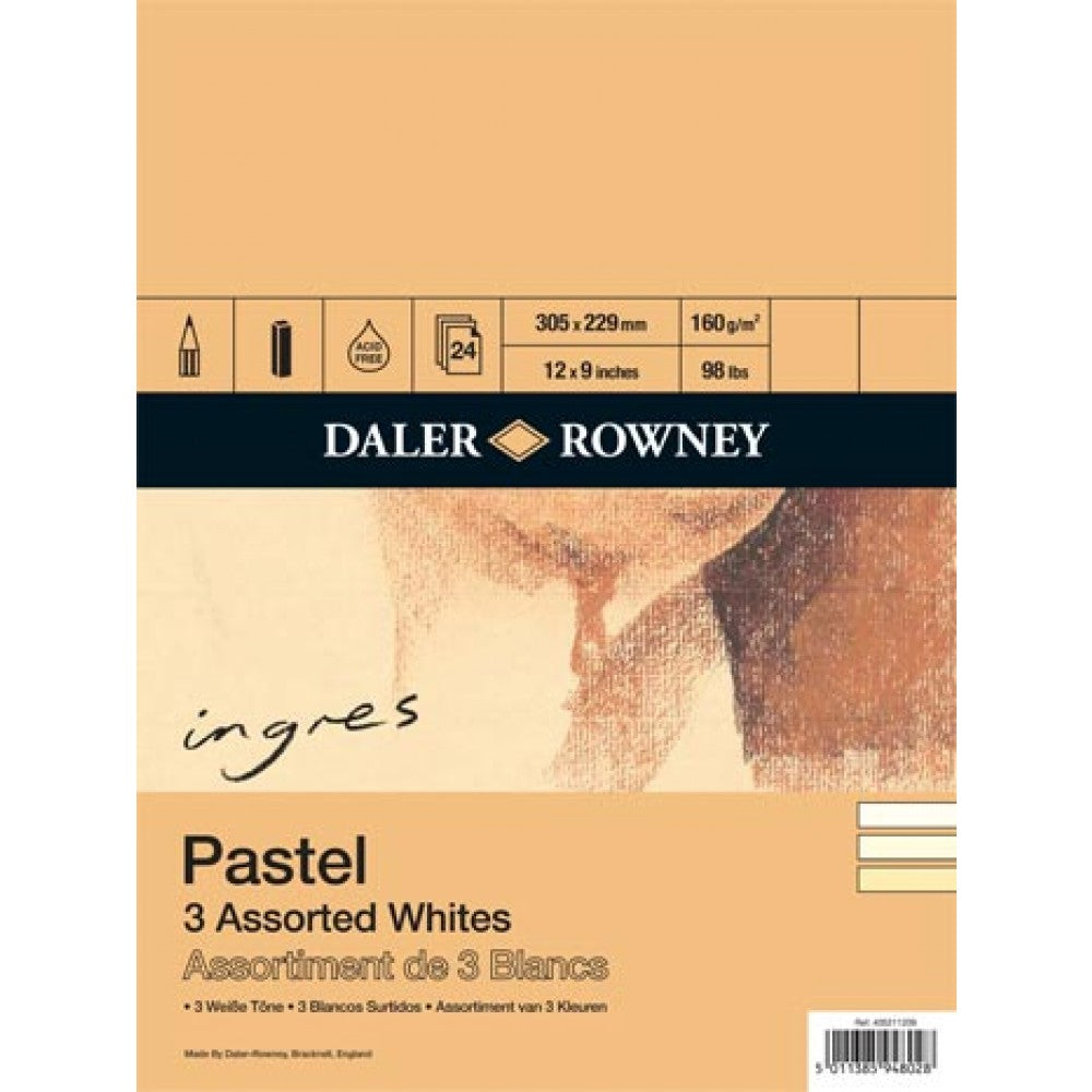 Daler Rowney Spiral Bound Ingres Pastel Paper Assorted Whites 160gsm, 24 sheets, 12